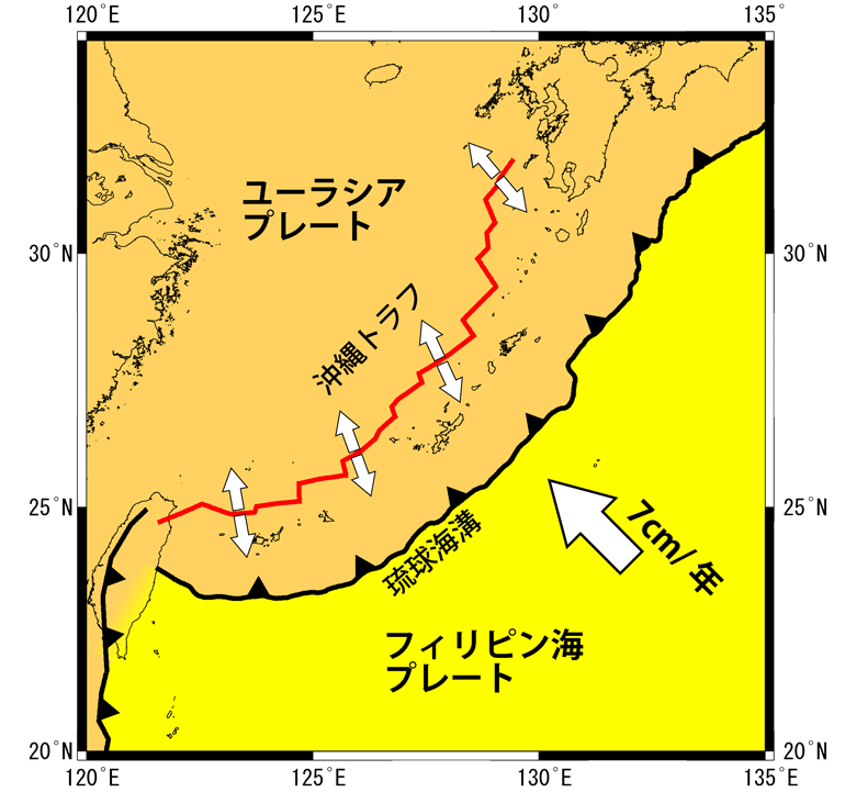 南西諸島のプレート配置図と地震活動