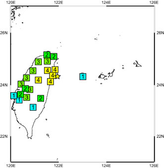 6月9日の地震の震度分布
