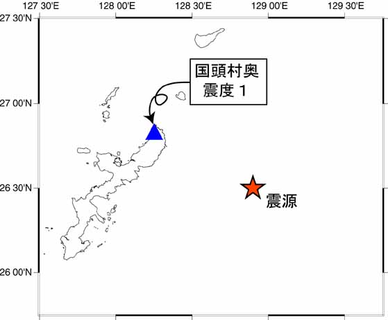 6月19日の地震の震度分布