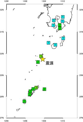 7月10日の地震の震度分布