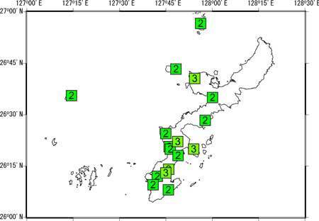 2004年7月22日の地震　震度分布　沖縄拡大